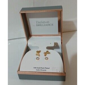 Believe 14Kt Gold flash plated cubic zirconia Butterfly and stud earrings